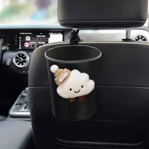 PU-Leder Auto-Mülleimer Niedlicher Cartoon-Wolken-Design für die Auto-Rücksitz-Kopfstütze Mini-Organizer Abfallbeutel Lüftungs-Aufbewahrungsbox
