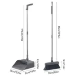Multifunktionales 3-in-1-Bodenreinigungsset in Grau, Kombination aus Besen + Kehrschaufel + Handbodenbürste, Haushaltsreinigungsset, nur mit zwei langen Griffen für die Reinigung von Wohnungen, Büros und Innenräumen. 6