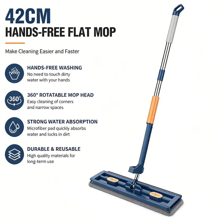 2/4/6 Stück Mikrofaser-Pads, großer flacher Mopp, 360-Grad-drehbarer Bodenwischer-Set, Hartholz-Bodenwischer für Fliesen/Marmor/Laminat/Holzböden