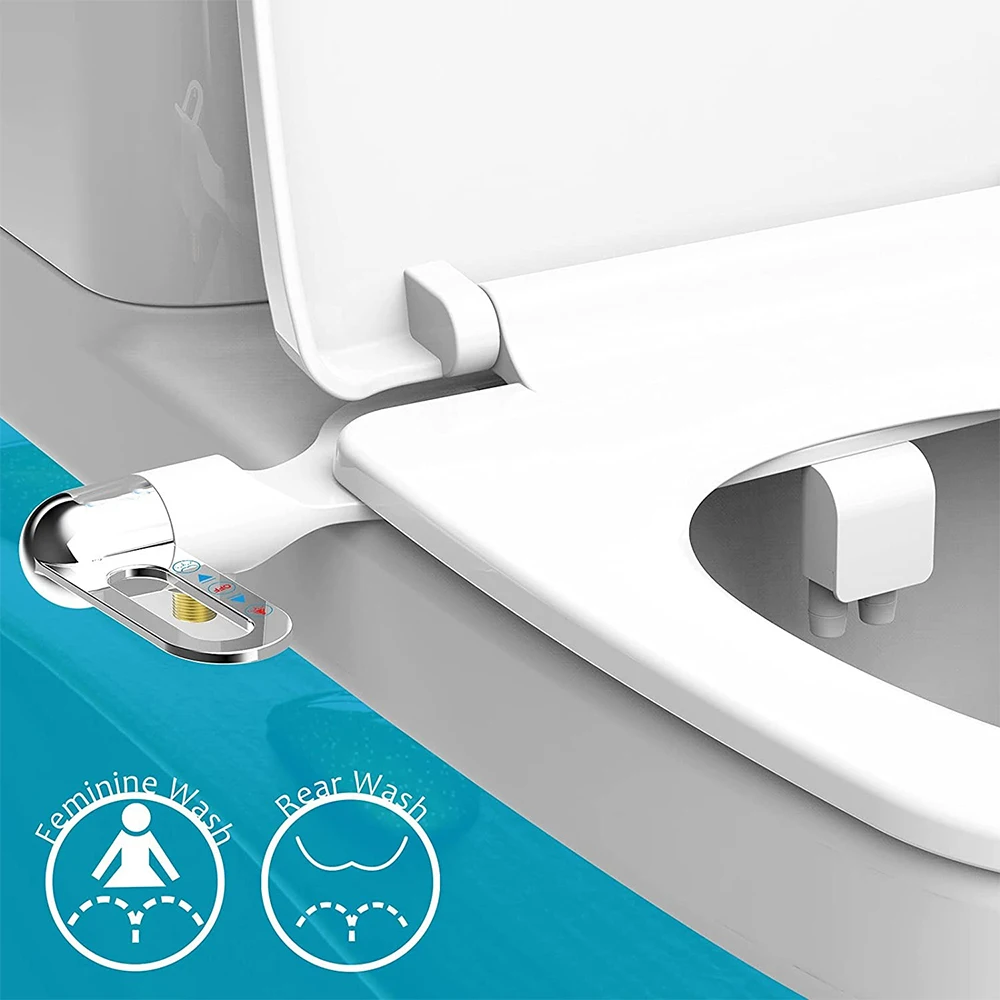 Neuer ultradünner Bidet-Aufsatz, Süßwassersprüher, Doppeldüsen, einstellbarer Wasserdruck, selbstreinigendes, nicht elektrisches Bidet