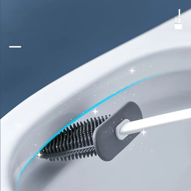 Flexibles Silikon-Toilettenbürsten-Set mit Flachkopf, Wandmontierte Reinigungsbürste mit Halter für Badezimmer und WC 2