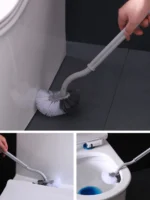 2 Stück PP-Toilettenbürste im japanischen Stil, S-förmiger Ellenbogen, weiß, grau, kein toter Winkel, weiche Fell-Toilettenbürste, Toilettenreinigungsbürste, langlebig 2