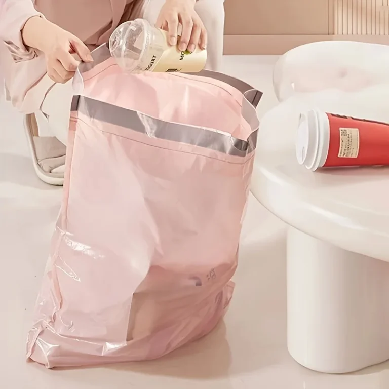 50/100 Stück extra dicke rosa Müllbeutel mit Kordelzug – tragbare, langlebige Müllbeutel für Küche, Badezimmer, Schlafzimmer und Wohnzimmer 2