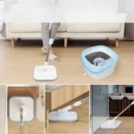 Premium Flachmopp & Eimer Set, mit Behältern, 360° °   Drehbarer Teleskop-Rotationsmopp mit 2 Pads, 110-130cm, Freihändiger Mopp mit 2,5L Eimer, Trennung von Sauberem und Schmutzigem Wasser, 360° Drehung °   Rotierender Wischmopp für die Bodenreinigung zu Hause 6