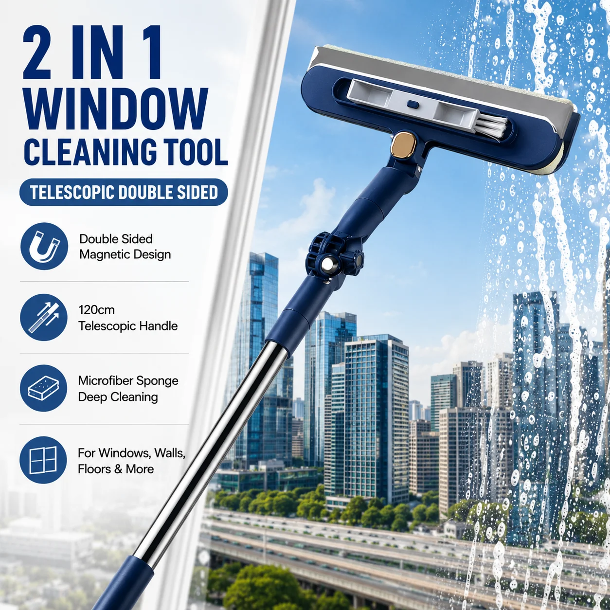 2-in-1 Fensterreinigungswerkzeug Teleskopischer Doppelseitiger Glasreiniger Magnetischer Fensterwischer für Glas Wand Boden Fensterreinigung 2-in-1 Fensterreinigungswerkzeug Teleskopischer Doppelseitiger Glasreiniger Magnetischer Fensterwischer für Glas Wand Boden Fensterreinigung