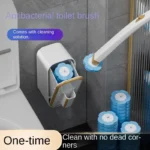 1 Set wandmontierter Einweg-Toilettenbürsten mit langem Griff, mit integrierter antibakterieller Reinigungsflüssigkeit und Ersatzbürstenköpfen, für saubere und hygienische Reinigung ohne tote Winkel 3