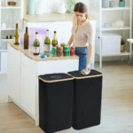 110L/160L Faltbarer Flaschenrecycling-Behälter mit Bambusdeckel, Wäschekorb für Schmutzwäsche, Geruchsdicht, Waschbarer Oxford-Beutel 6