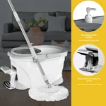 Umweltfreundlicher 360-Grad-Rotationsmopp, Reinigungsmopp, rotierendes Mopp- und Eimerset mit Fußpedal für die Reinigung von Boden- und Fliesen im Büro und zu Hause 2