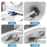 Flexibles Silikon-Toilettenbürsten-Set mit Flachkopf, Wandmontierte Reinigungsbürste mit Halter für Badezimmer und WC 5
