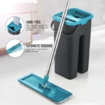 Flacher Quetschmopp mit Schleudereimer, freihändiges Auswringen, Bodenreinigung, Mikrofaser-Wischpads, Nass- oder Trockengebrauch auf Hartholzlaminat 3