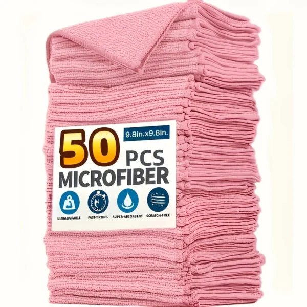 5–50 Stück hellrosa Mikrofaser-Küchentücher, super saugfähig, weich, langlebig, Reinigungstücher für Glas, Arbeitsplatten, Pfannen, Schüsseln, Wasserhähne