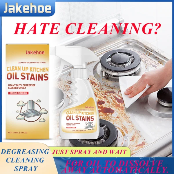 Jakehoe 120 ml Fettentferner, leistungsstarkes Küchen-Entfetter-Spray, Edelstahl-Hauben, Kochfeldreiniger, sofortiger Öl- und Fleckenlöser