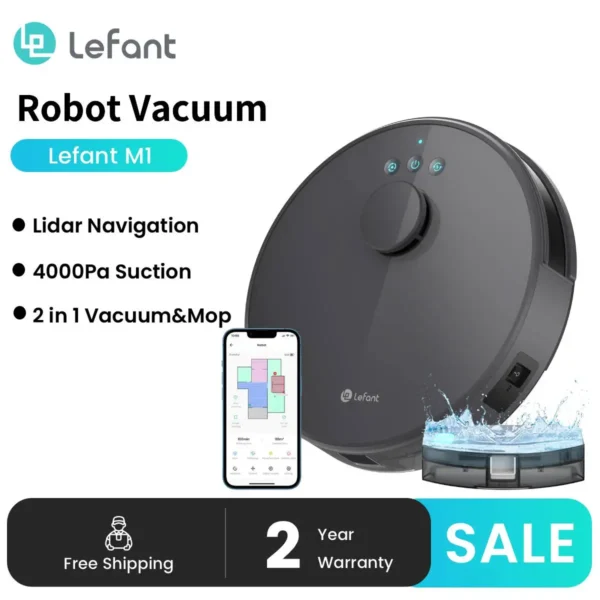 Lefant M1 Roboterstaubsauger mit 4000 Pa Saugleistung, Lidar-Navigation, WLAN/App/Alexa, ideal für Tierhaare, Teppiche