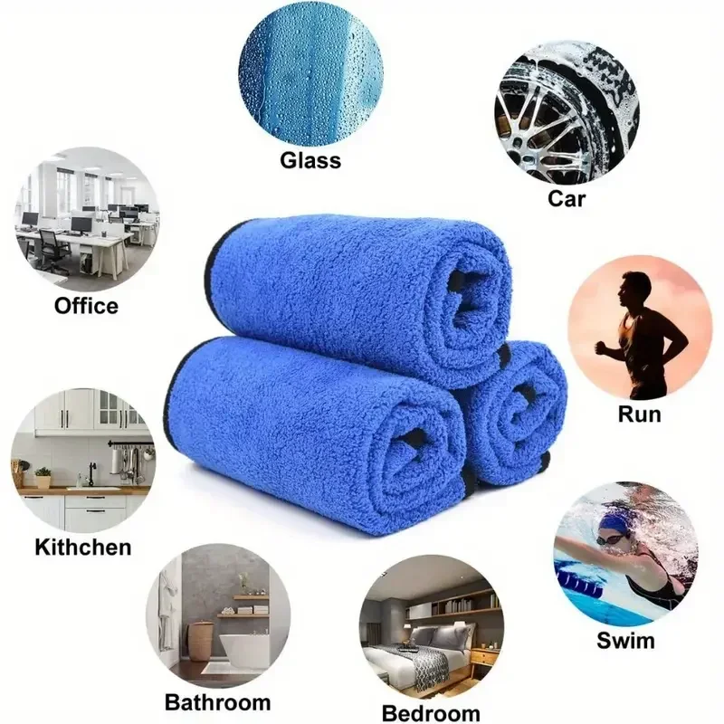 1–4 Stück Mikrofaser-Autowaschtuch, weich, schnell trocknend, für Fenster, Spiegel, Wischlappen, Zuhause, doppellagige Reinigungstücher, 500 g/m2 2