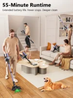 500W/55KPA Kabelloser Standstaubsauger, 60 Minuten Akkulaufzeit, Handstaubsauger mit Smart-LED-Display für Teppich/Tierhaare 6