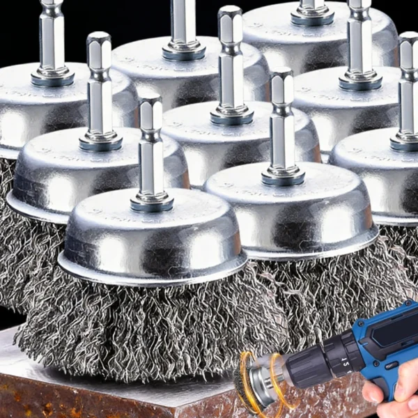 3 Stile Stahldrahtbürste Scheibe Polierscheibe Sechskantschaft Bürsten Rotary Metall Polieren Reinigung Rost Korrosion Zubehör
