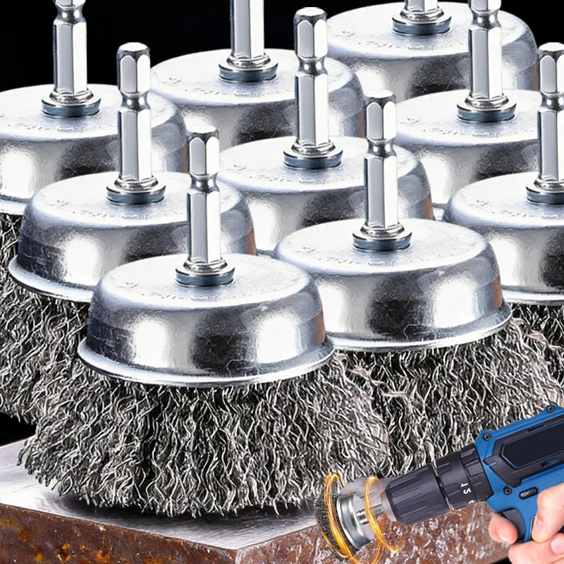 3 Stile Stahldrahtbürste Scheibe Polierscheibe Sechskantschaft Bürsten Rotary Metall Polieren Reinigung Rost Korrosion Zubehör