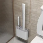 Wandmontierte Toilettenbürste mit Halter, Langstielige Silikon-Toilettenbürste mit Weichen Borsten, WC-Reinigungsbürste, Badezimmerzubehör