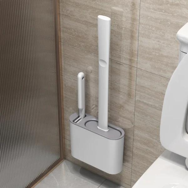 Wandmontierte Toilettenbürste mit Halter, Langstielige Silikon-Toilettenbürste mit Weichen Borsten, WC-Reinigungsbürste, Badezimmerzubehör
