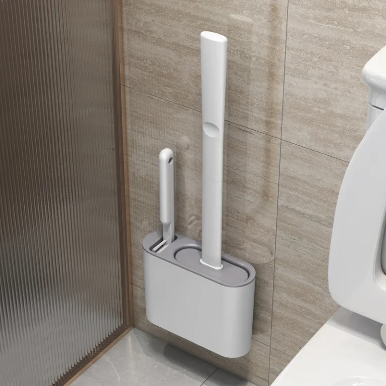 Wandmontierte Toilettenbürste mit Halter, Langstielige Silikon-Toilettenbürste mit Weichen Borsten, WC-Reinigungsbürste, Badezimmerzubehör